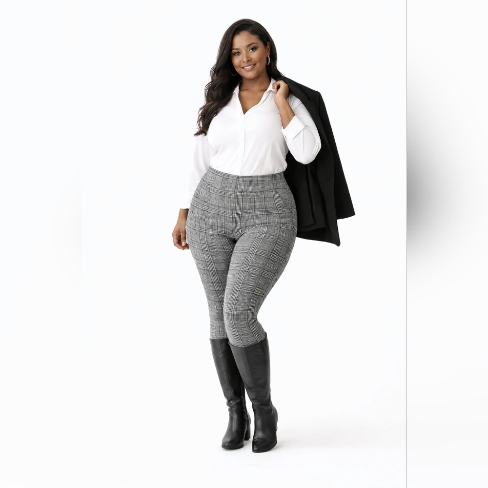 MAZE Collection Plaid Slimming Leggings 3X NWT High Rise Office Chic